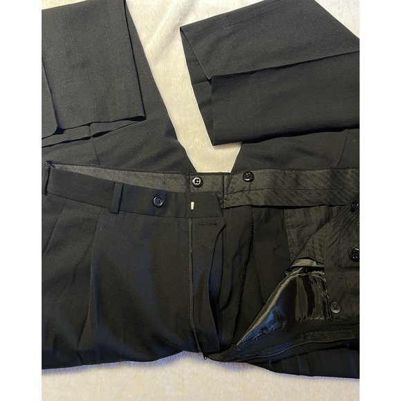 Evan Picone Mens 46L 38x30 Solid Black Heavier 2 Piece Suit Virgin Wool - Picture 8 of 16